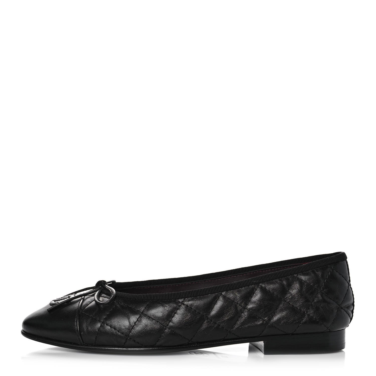 Chanel Aged Calfskin Quilted CC Cap Toe Ballerina Flats 36 Black 1 of 10