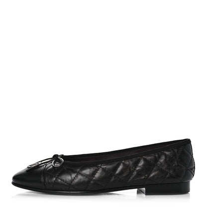 Chanel Aged Calfskin Quilted CC Cap Toe Ballerina Flats 36 Black 1 of 10