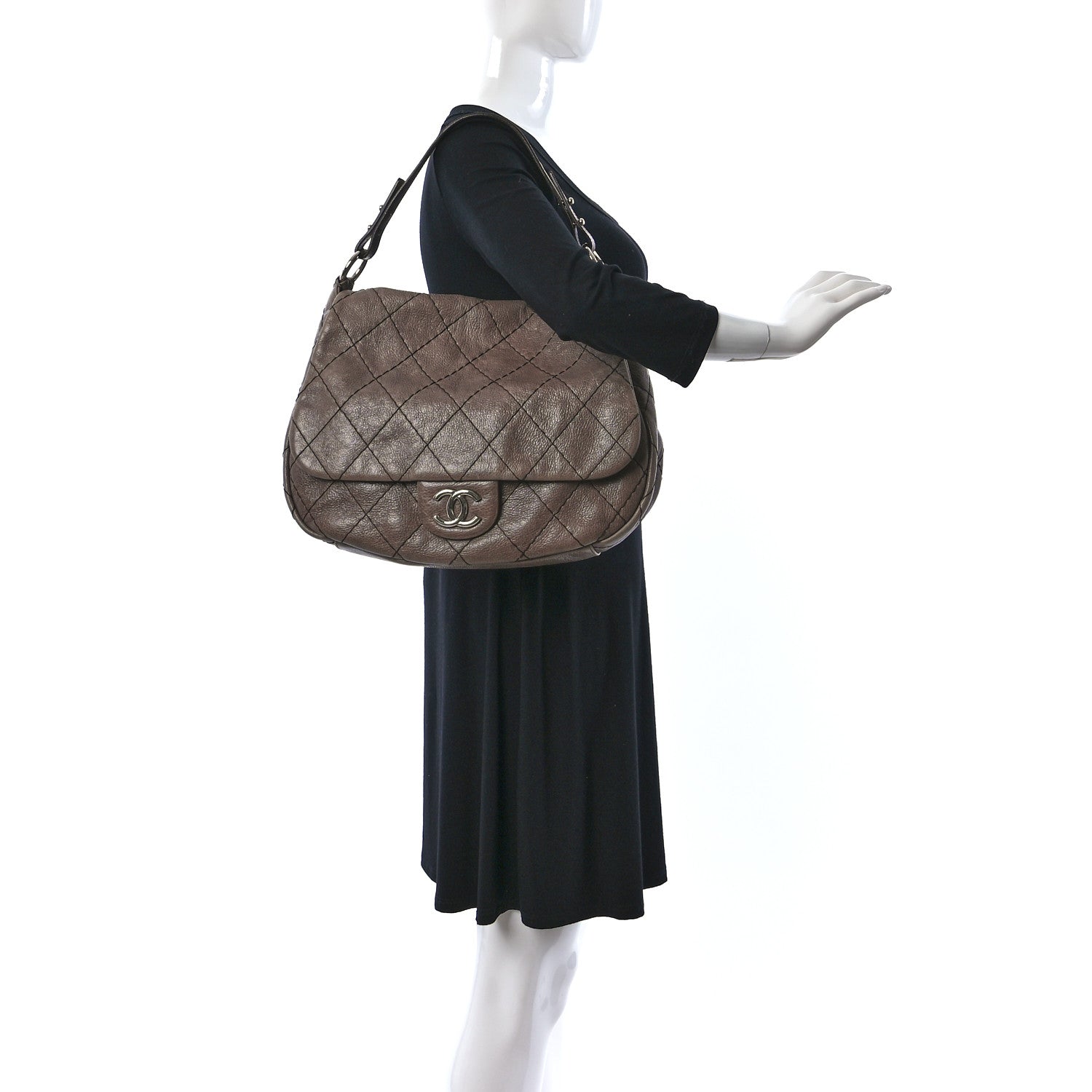 Chanel Glazed Calfskin Stitched XL On The Road Flap Brown 2 of 11