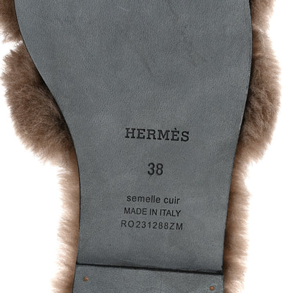 Hermes Woolskin Oran Sandals 38 Etoupe 7 of 8