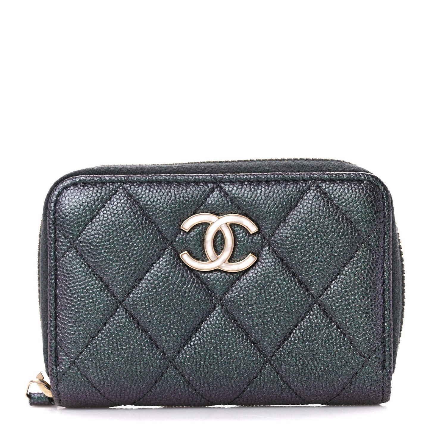 Iridescent Caviar Quilted Zip Coin Purse Black