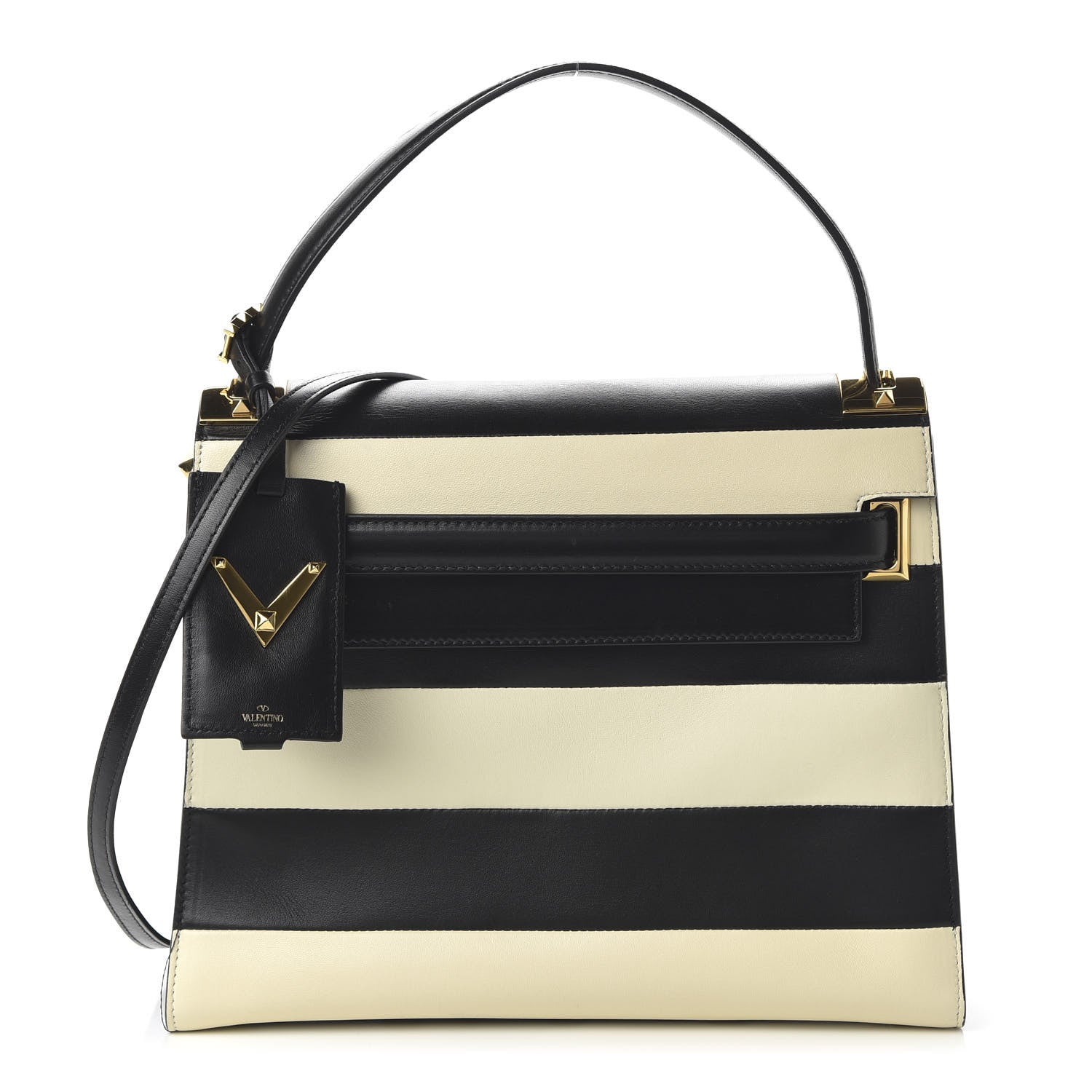Valentino Garavani Nappa Striped Medium My Rockstud Frame Bag Black Light Ivory 1 of 13