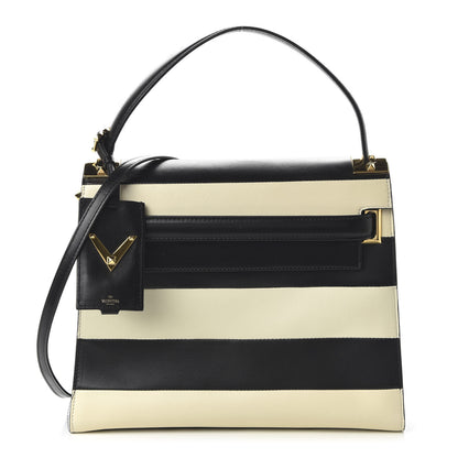 Valentino Garavani Nappa Striped Medium My Rockstud Frame Bag Black Light Ivory 1 of 13