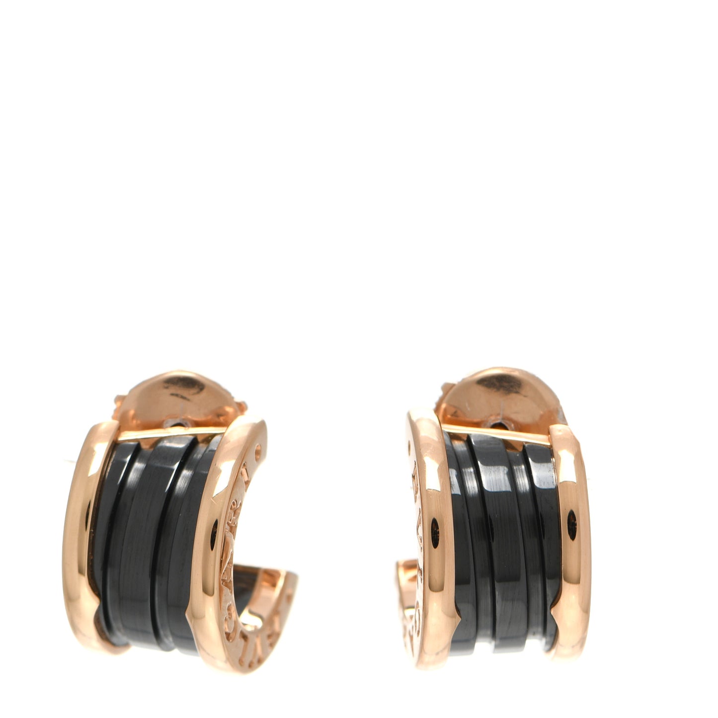 18K Rose Gold Ceramic Onyx B.Zero1 Hoop Earrings Black