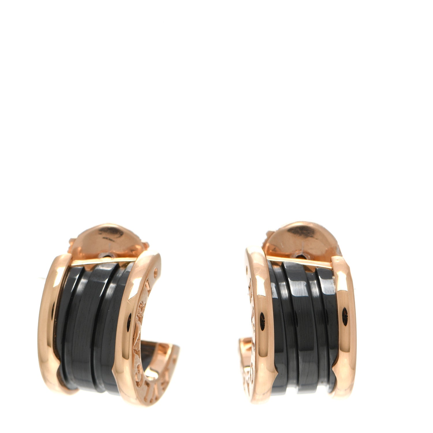 Bulgari 18K Rose Gold Black Ceramic B.Zero1 Hoop Earrings 1 of 5