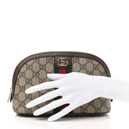 Gucci GG Supreme Monogram Textured Calfskin Web Large Ophidia Cosmetic Case Beige Ebony New Acero 2 of 7