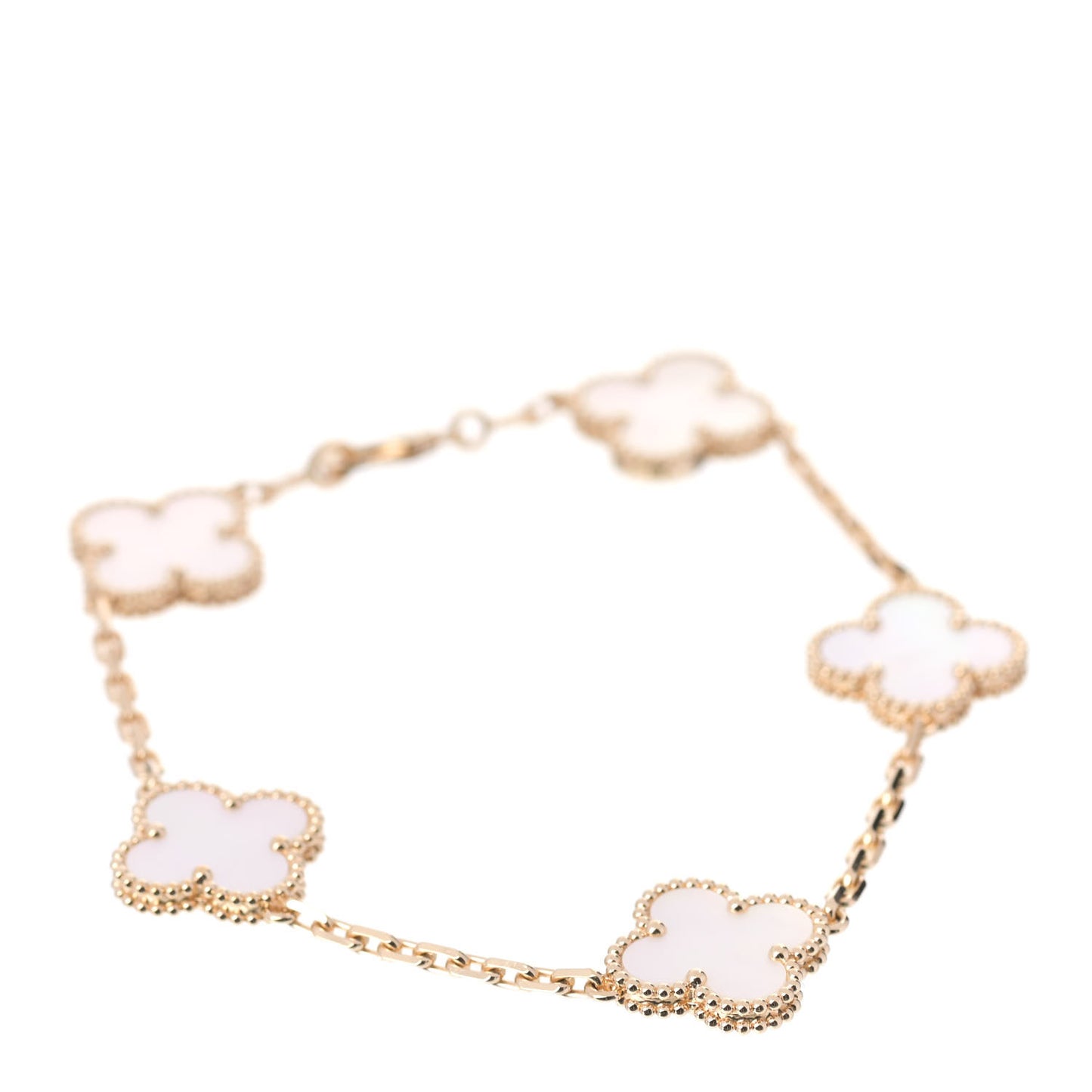 18K Yellow Gold Mother of Pearl 5 Motifs Vintage Alhambra Bracelet