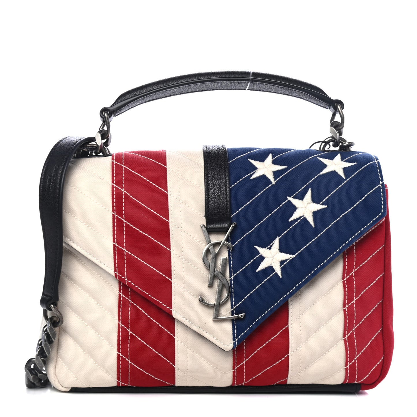 Canvas Matelasse Chevron American Flag Monogram Medium College Bag Red Blue