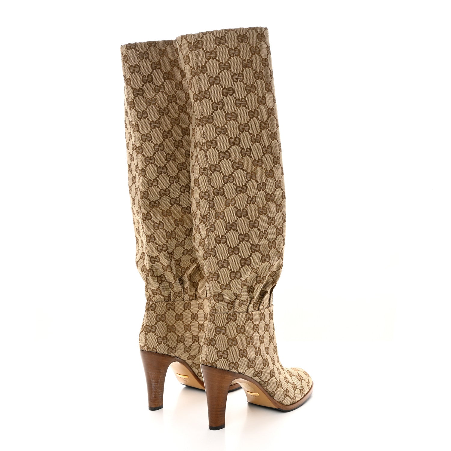 Gucci Monogram Malaga Kid Lisa Mid Heel Boots 38.5 Beige Ebony 4 of 10