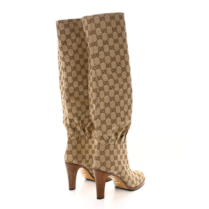 Gucci Monogram Malaga Kid Lisa Mid Heel Boots 38.5 Beige Ebony 4 of 10