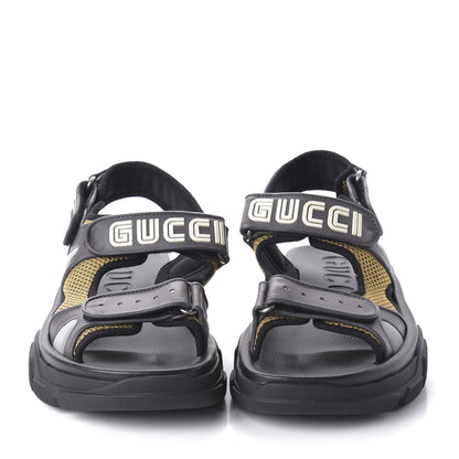 Gucci X SEGA Nappa Mesh Mens Aguru Sandals 9 Loess Black 2 of 9