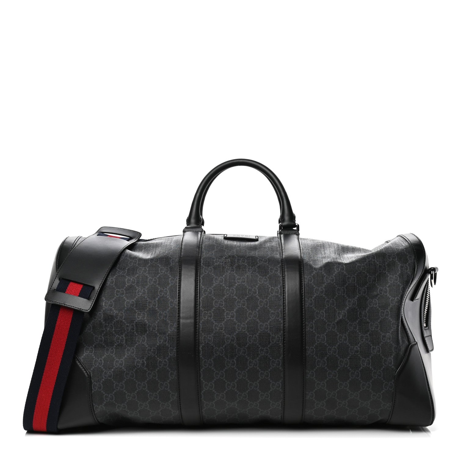Gucci Soft GG Supreme Monogram Appia Calfskin Web Large Carry On Duffle Bag Black Grey 1 of 6