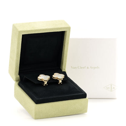 Van Cleef & Arpels 18K Yellow Gold Mother of Pearl Vintage Alhambra Earrings 5 of 5