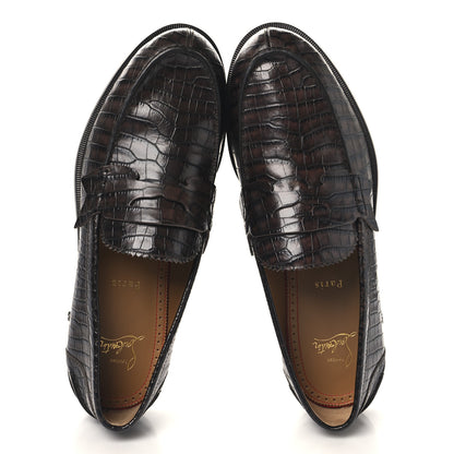 Christian Louboutin Calfskin Crocodile Embossed Mens No Penny Flat Loafers 42.5 Expresso 2 of 9