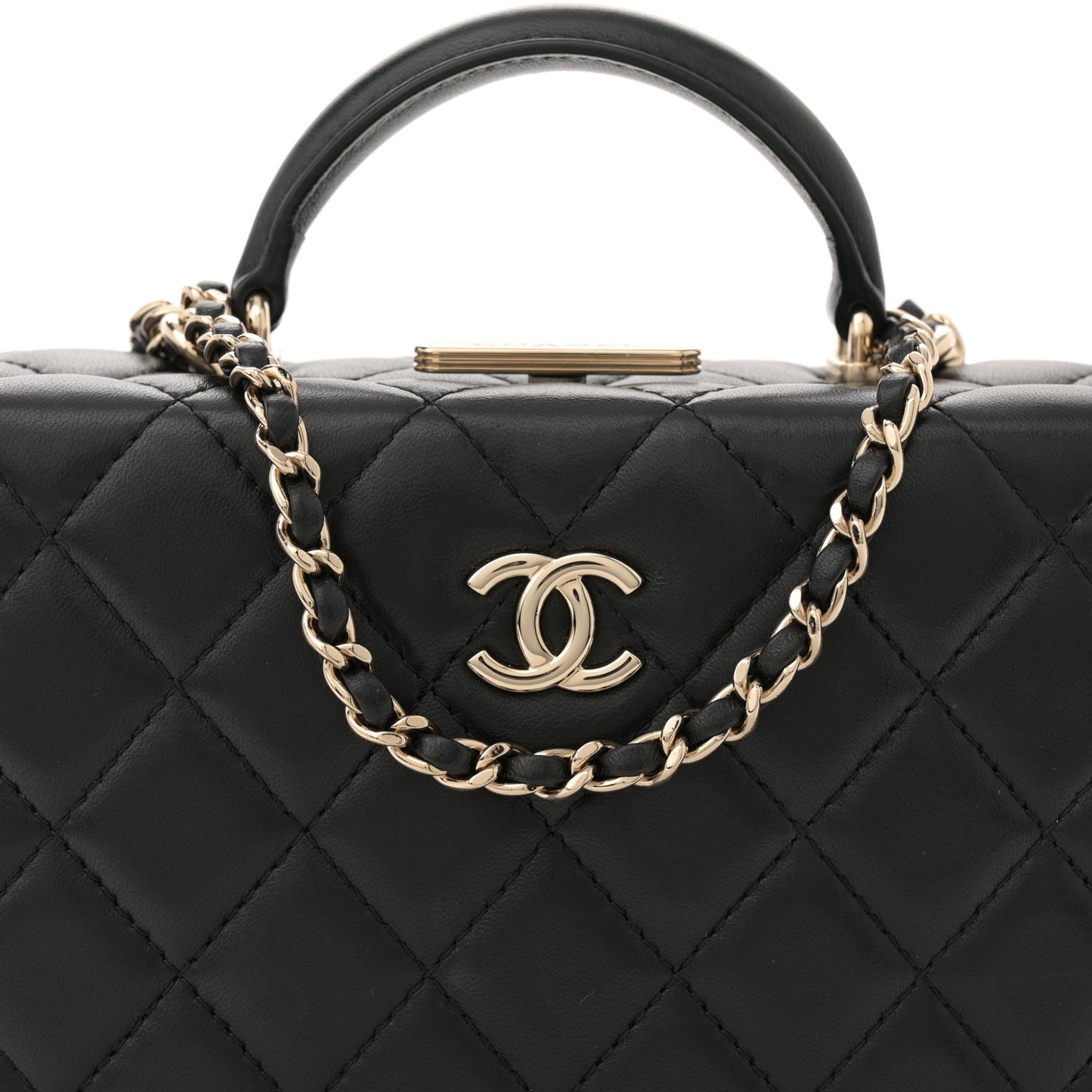 Lambskin Quilted Small CC Top Handle Box Bag Black