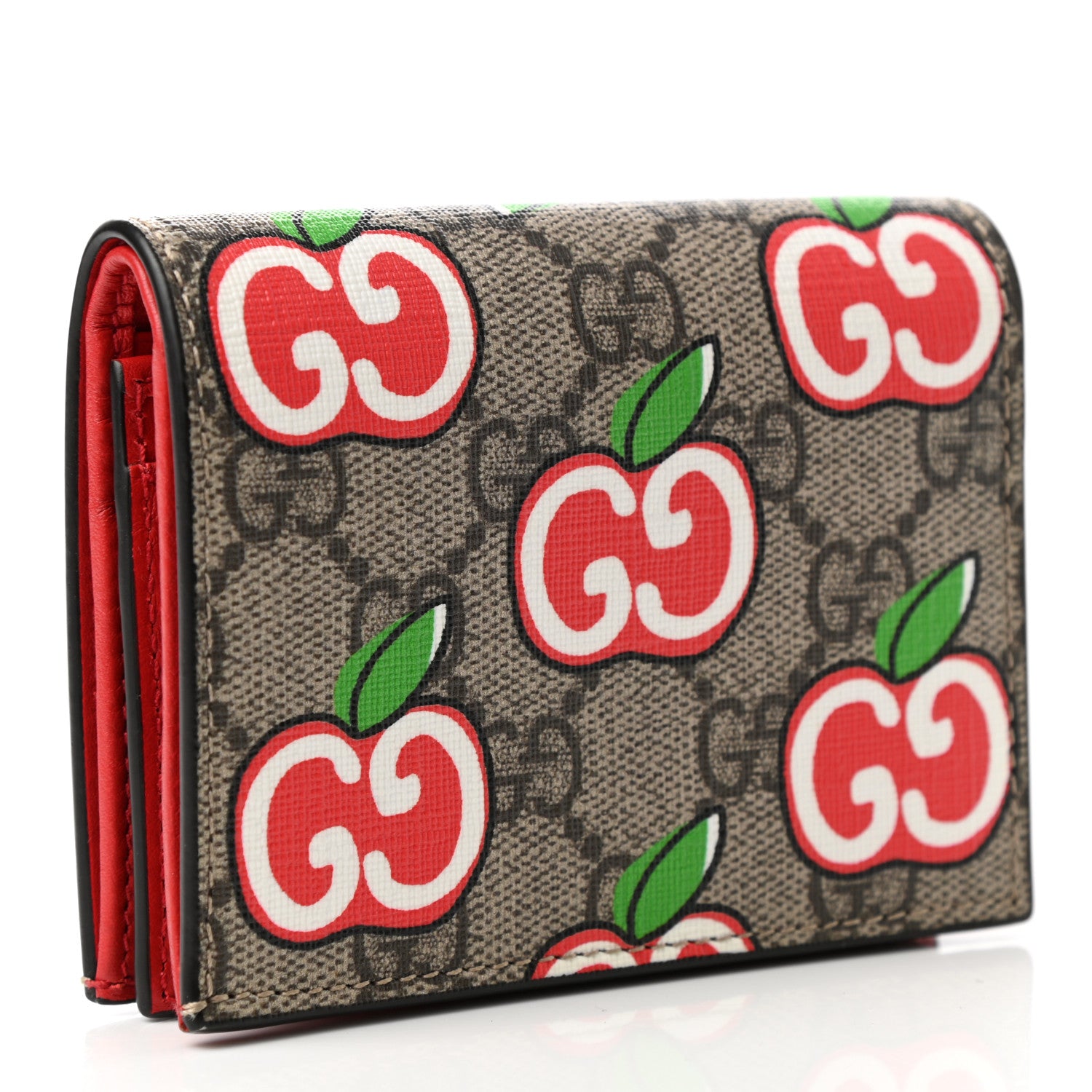 Gucci GG Supreme Monogram Apple Card Case Wallet Beige Multicolor Lobster Red 2 of 6