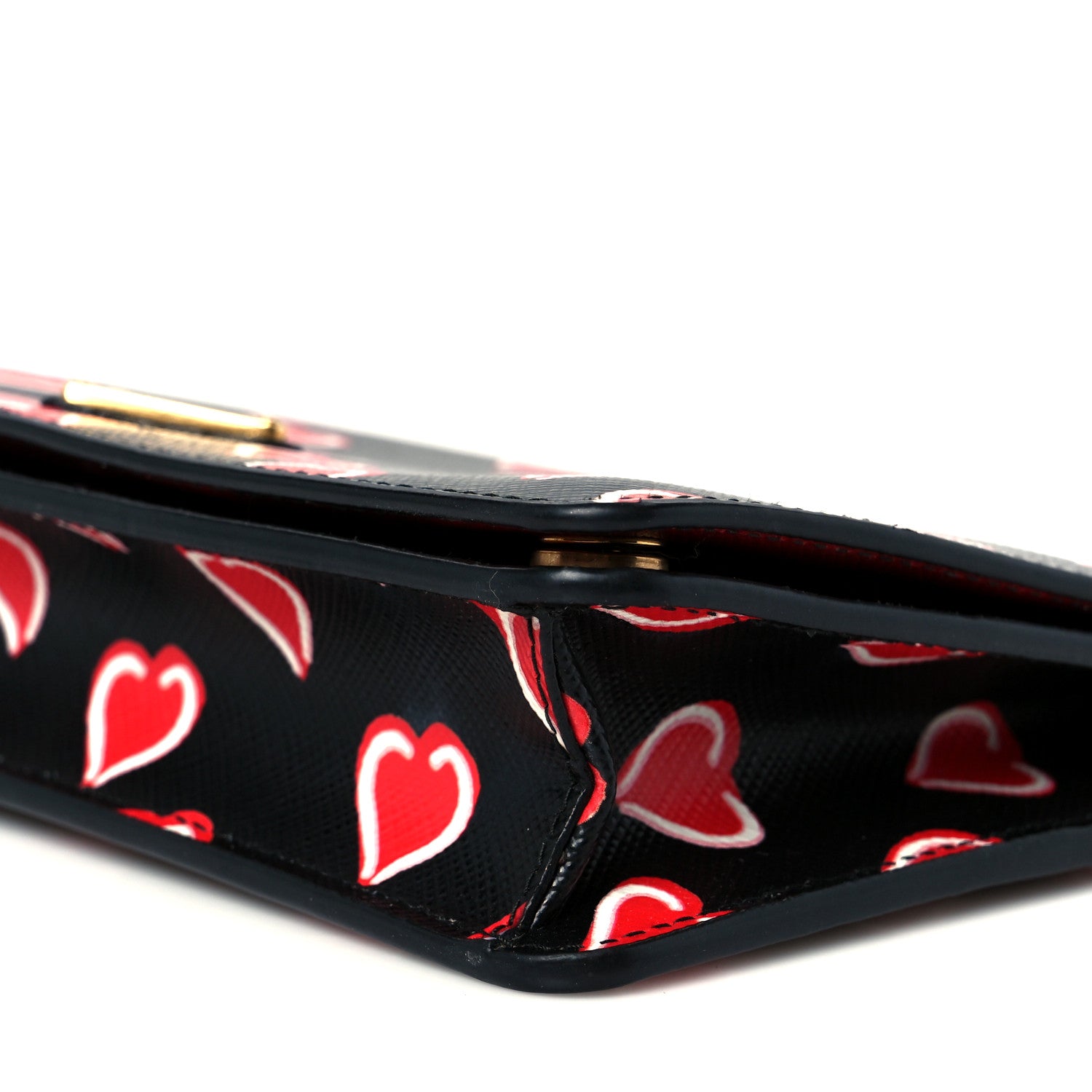 Prada Saffiano Heart Print Mini Wallet On Chain Black 9 of 10