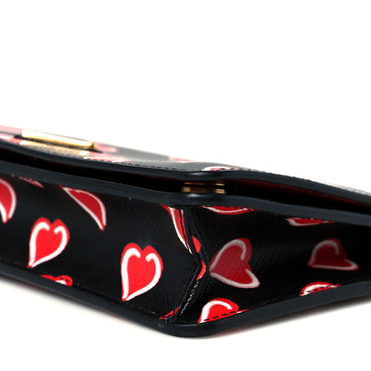 Prada Saffiano Heart Print Mini Wallet On Chain Black 9 of 10