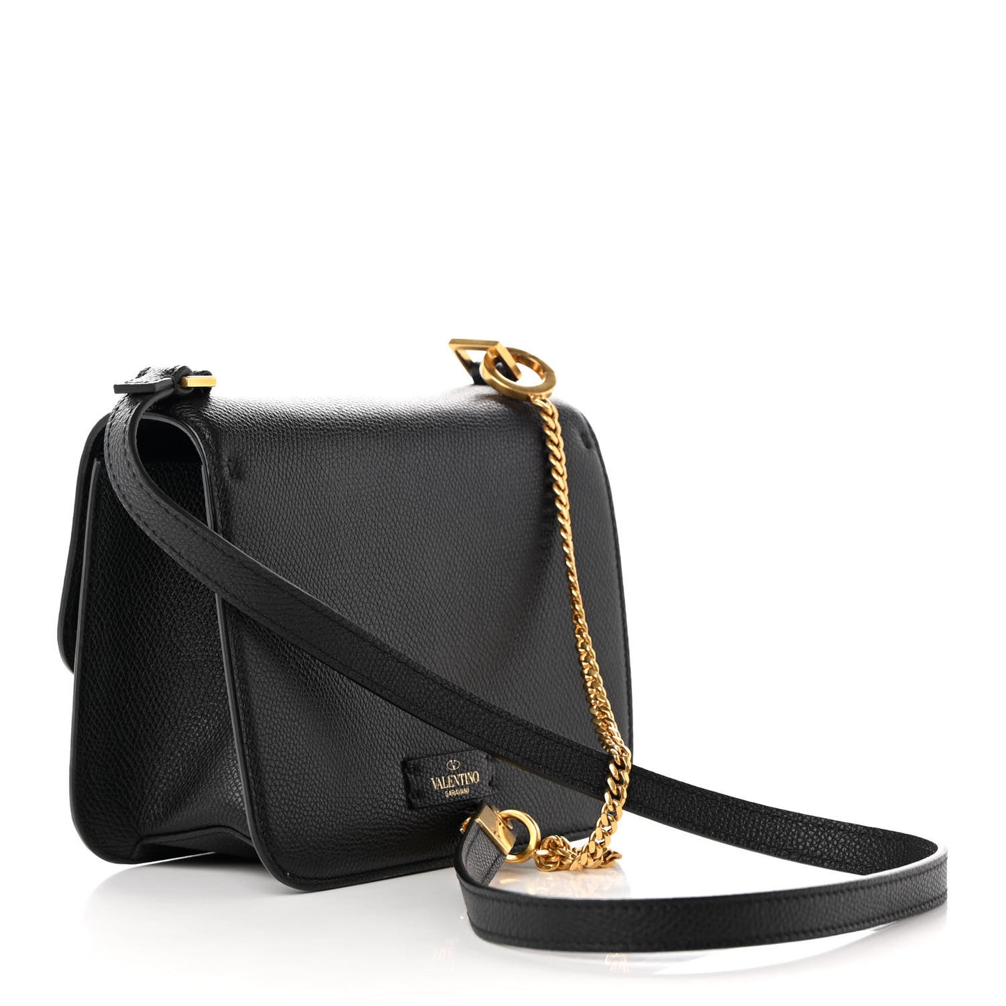 Grainy Calfskin Small VSling Shoulder Bag Black