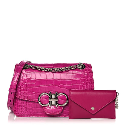 Salvatore Ferragamo Crocodile Gancio Shoulder Bag Cerise 3 of 15