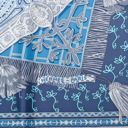 Hermes Silk Cavaliers du Caucase Scarf 90 Marine Gris Turquoise 3 of 5