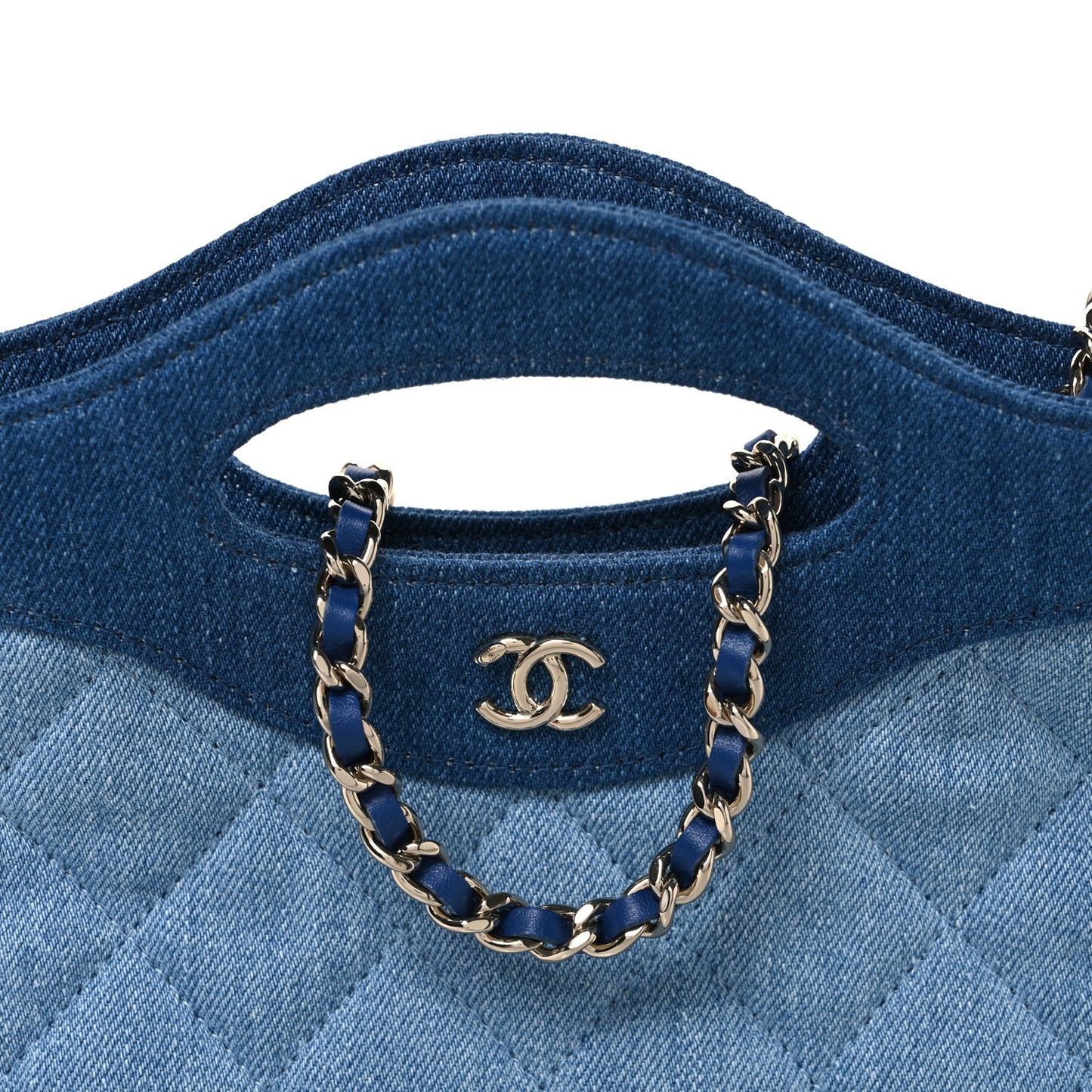 Denim Quilted Nano 31 Shopping Bag Light Blue Dark Blue