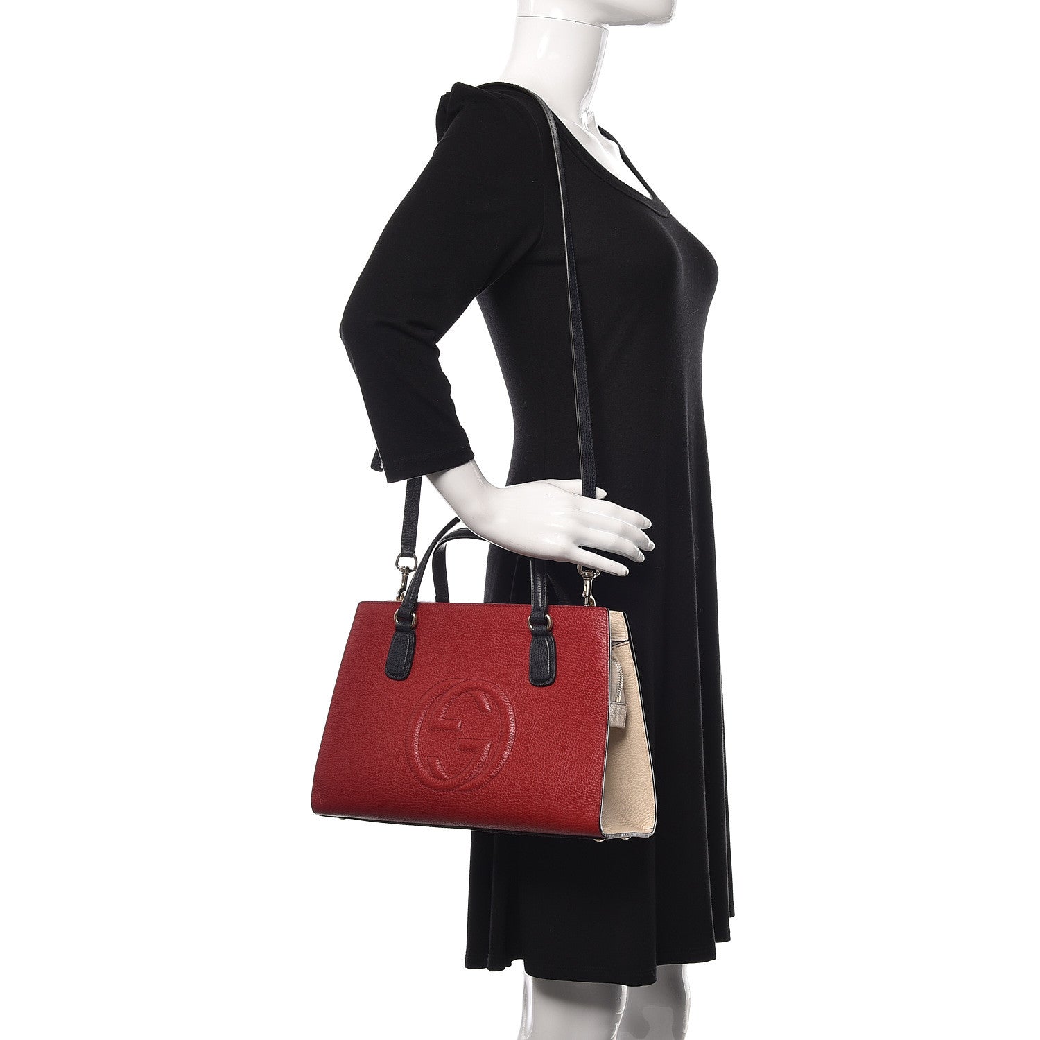 Gucci Dollar Calfskin Medium Soho Top Handle Satchel Hibiscus Red 2 of 10