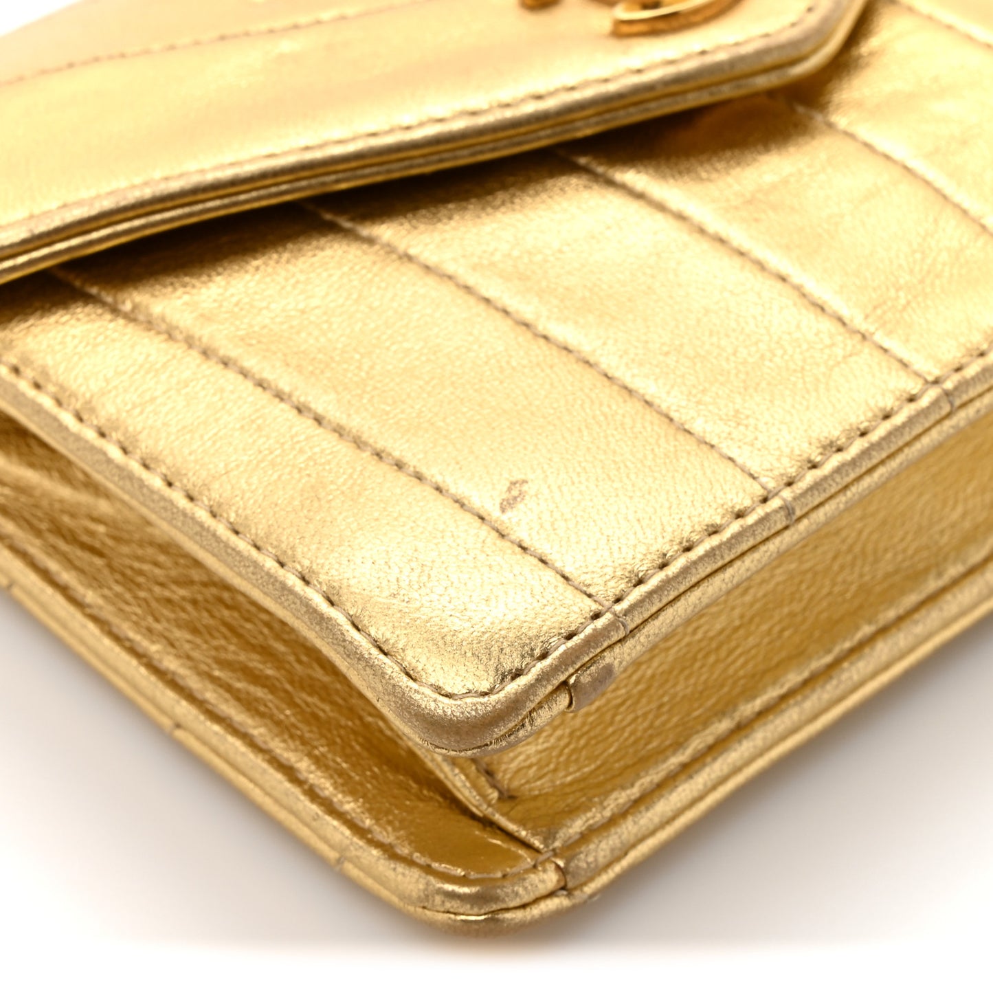 Metallic Lambskin Quilted Mini Flap Gold