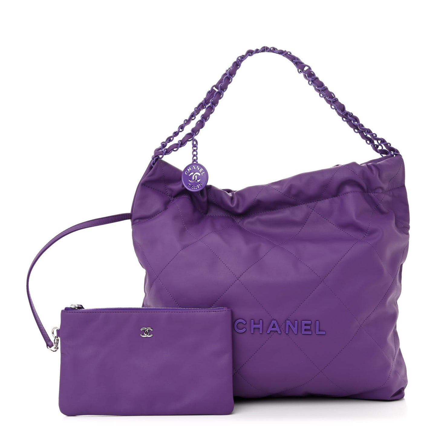 Matte Calfskin Quilted Monochrome Chanel 22 Purple