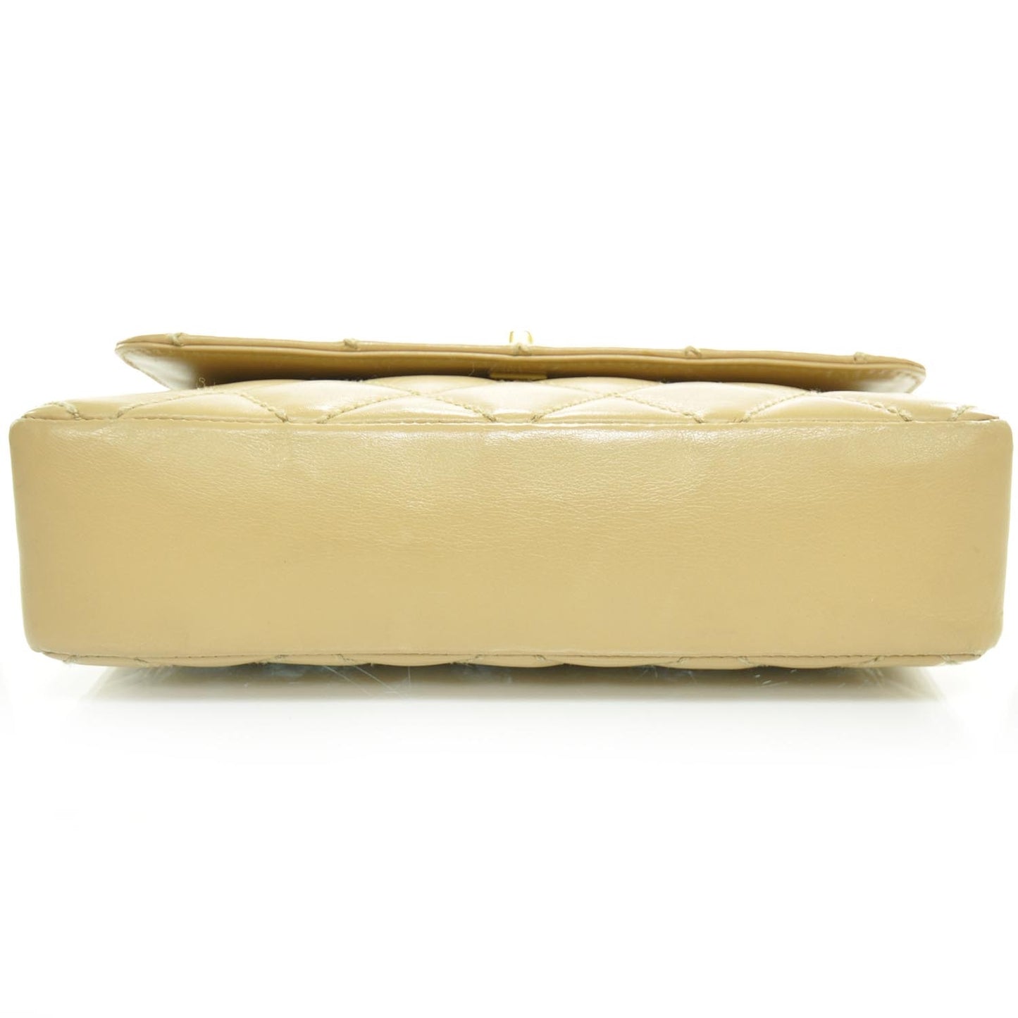 Leather Quilted Surpique Flap Beige