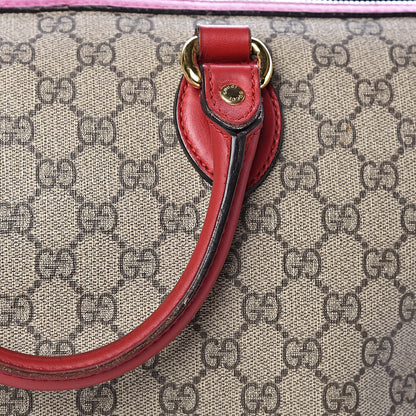 Gucci GG Supreme Monogram Medium Boston Beige Hibiscus Red New Rosette 19 of 33