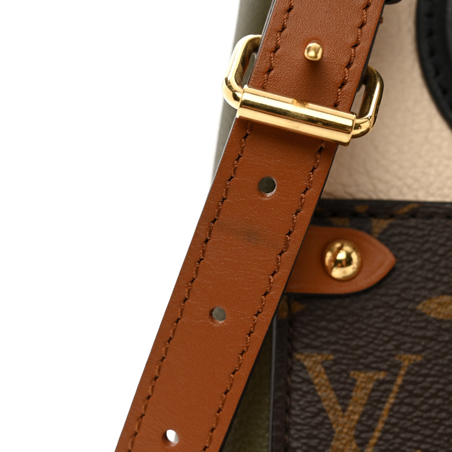 Calfskin Monogram Fold Tote PM Cream Khaki Black