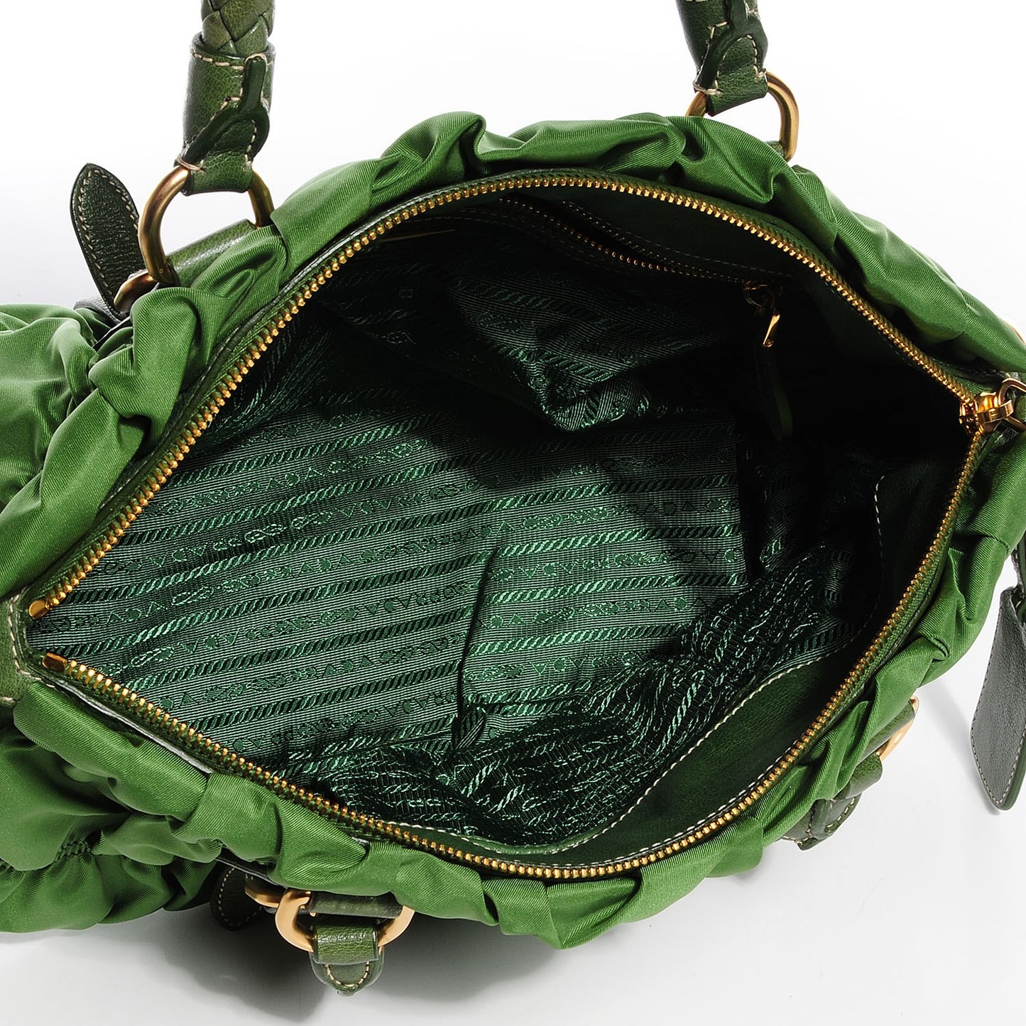 Tessuto Nylon Gaufre Shopping Satchel Green