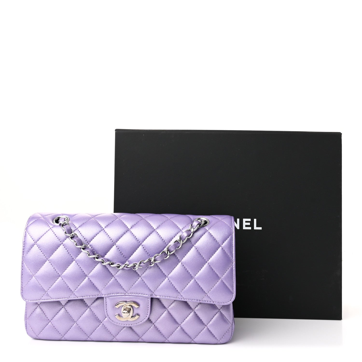 ノベルティ CHANEL メタリックパープルショルダーバッグ Chanel Metallic Lambskin Quilted Medium Double Flap Purple 1759548