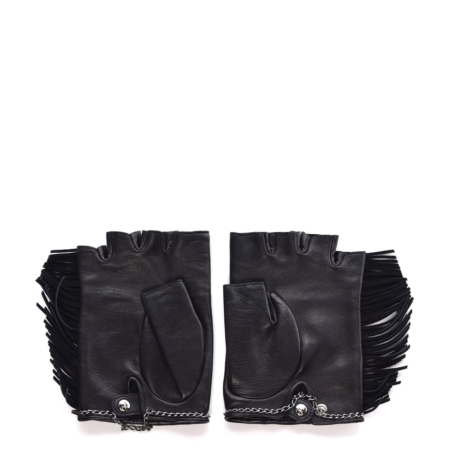 Chanel Lambskin Fringe Fingerless Gloves 8 Black 3 of 7
