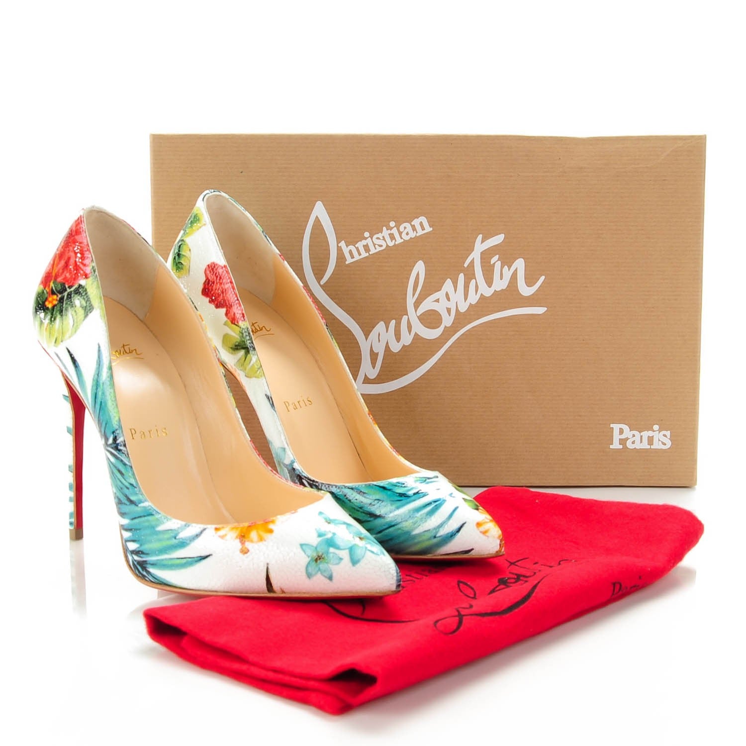 Christian Louboutin Crackled Calfskin Hawaiian Print Pigalle Follies 100 Pumps 37.5 White 5 of 7