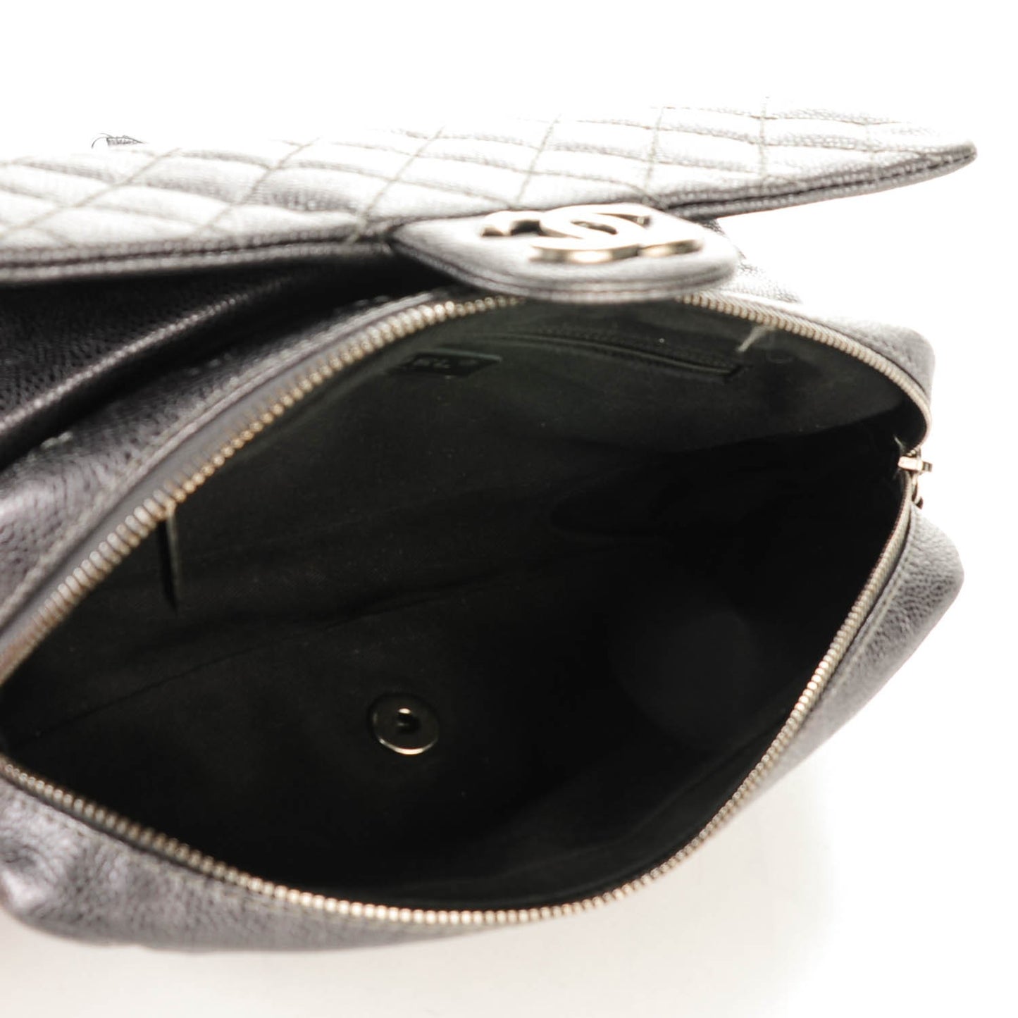 Iridescent Quilted Small Chic Caviar Flap Dark Silver