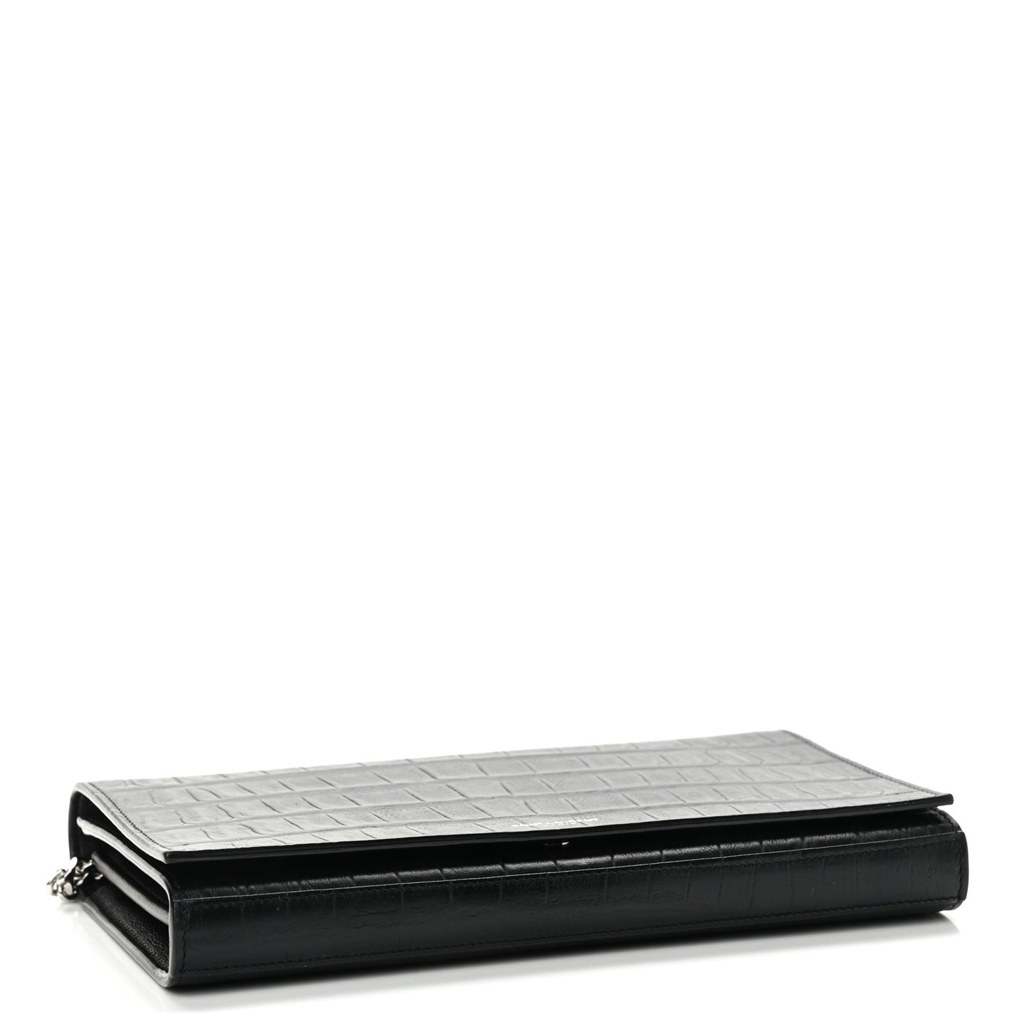 Lambskin Crocodile Embossed Classic Paris Chain Wallet Black