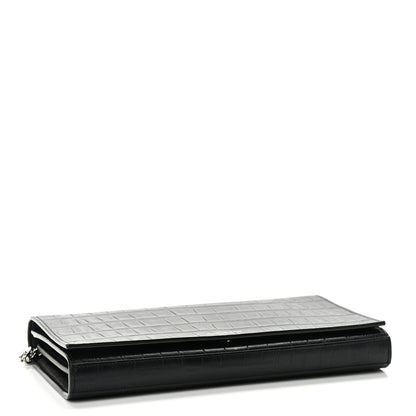 Saint Laurent Lambskin Crocodile Embossed Classic Paris Chain Wallet Black 4 of 12