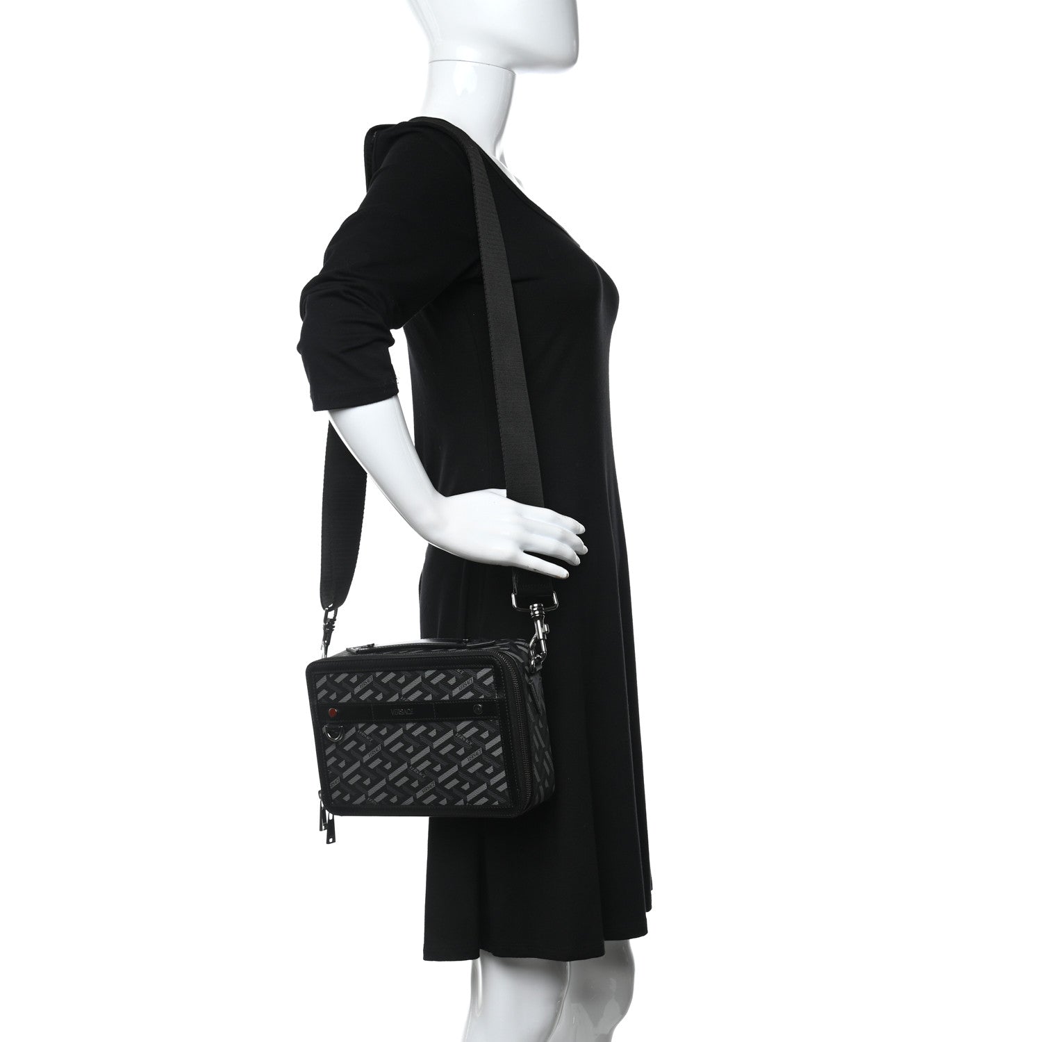 Versace Coated Canvas La Greca Signature Messenger Bag Black Gray 3 of 8
