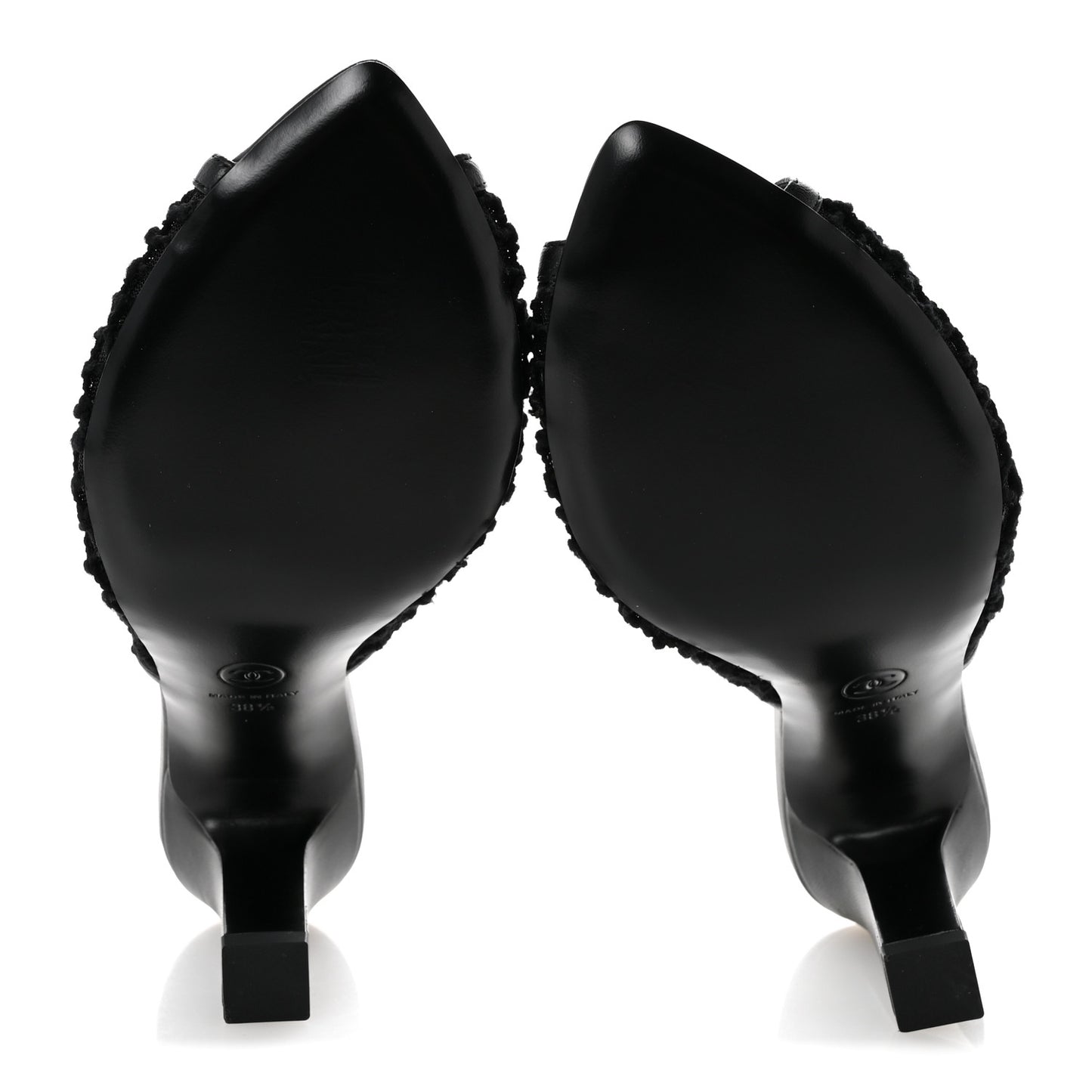 Mesh Cotton Lambskin CC Coco Beach Mules 38.5 Black