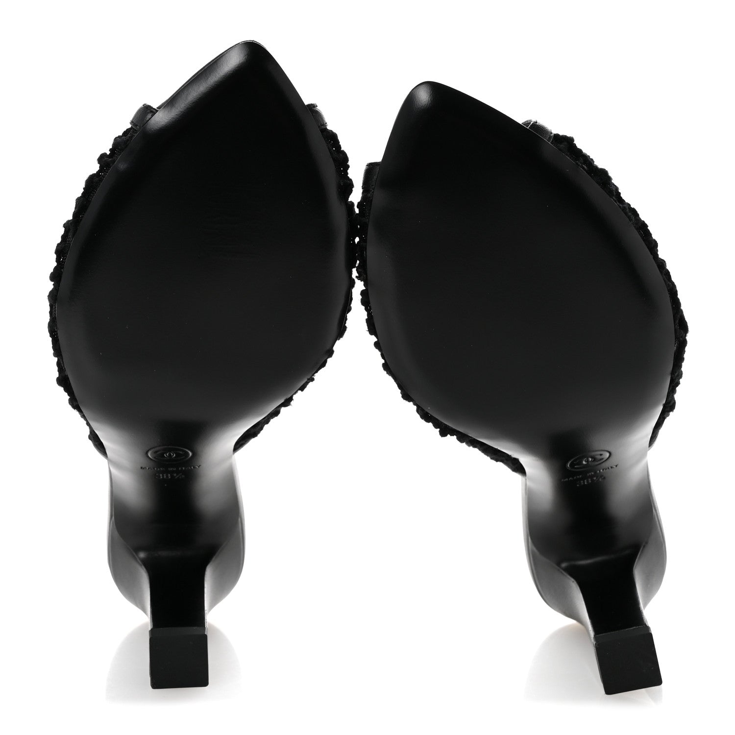 Chanel Mesh Cotton Lambskin CC Coco Beach Mules 38.5 Black 6 of 9