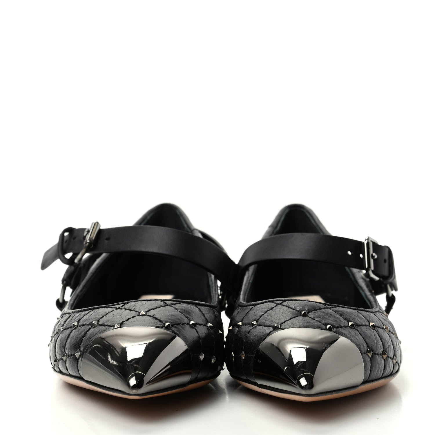 Valentino Garavani Crackled Lambskin Rockstud Spike Captoe Ballerina Flats 37 Black 2 of 10