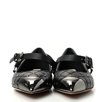 Valentino Garavani Crackled Lambskin Rockstud Spike Captoe Ballerina Flats 37 Black 2 of 10