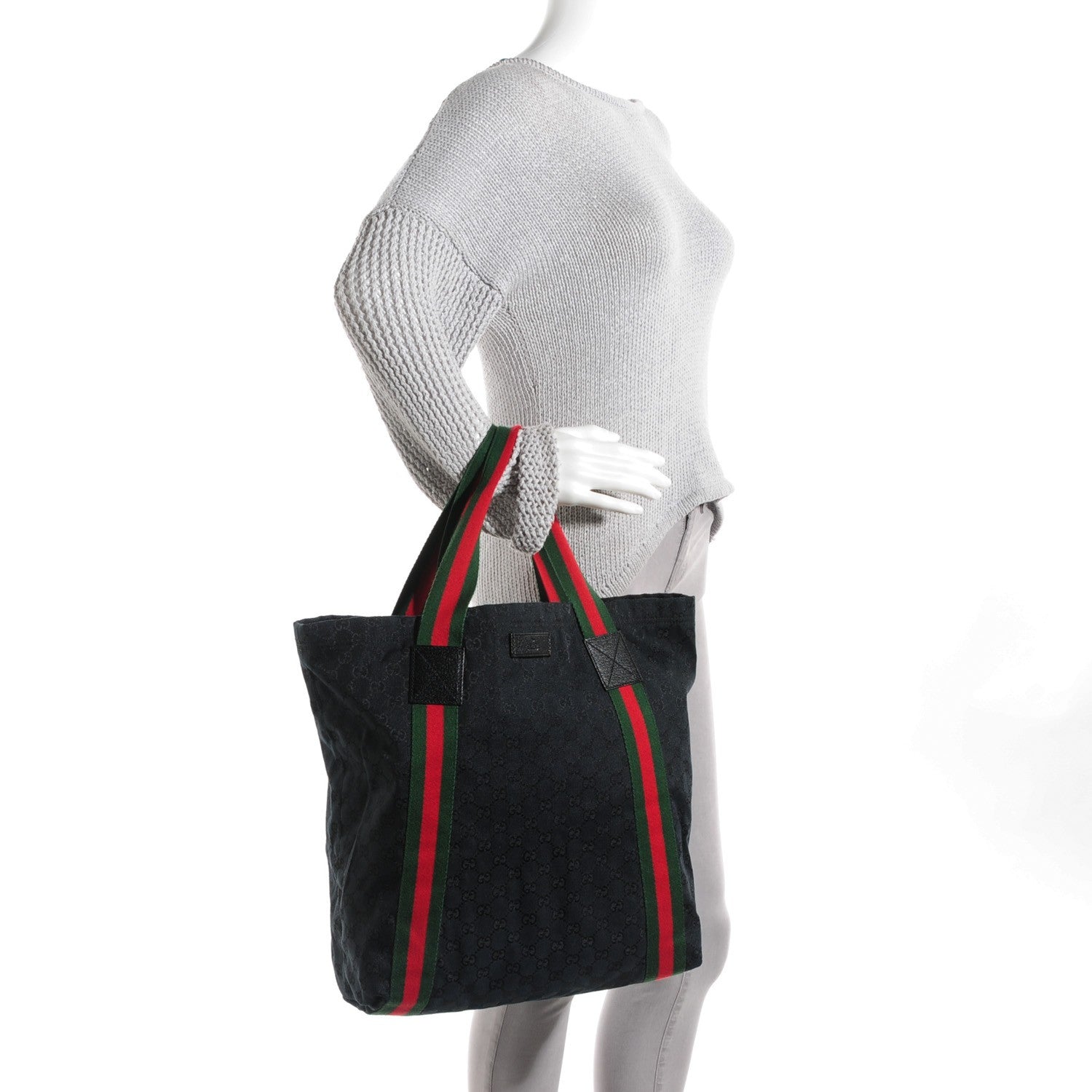 Gucci GG Monogram Medium Web Handle Vertical Tote Black 2 of 7