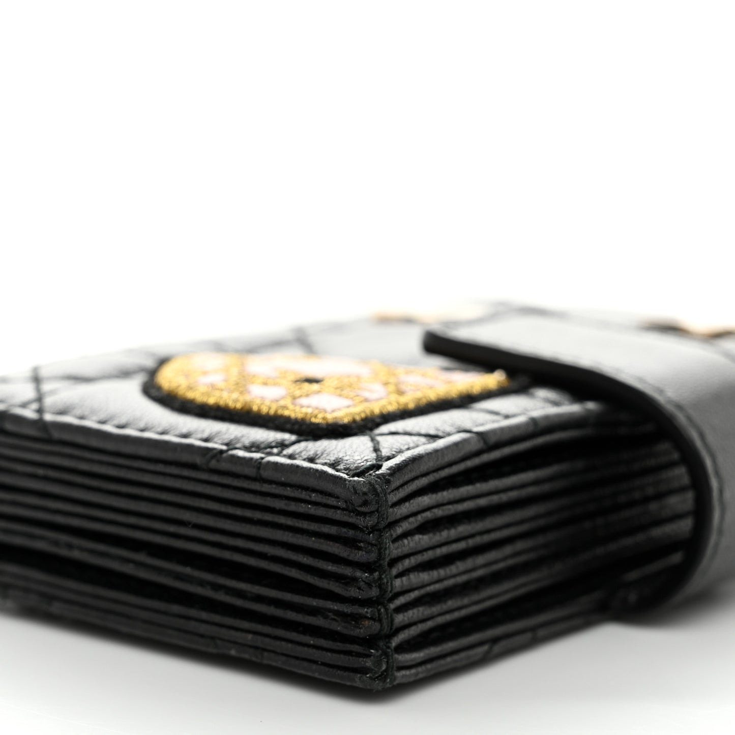 Lambskin Cannage Lucky Badges Lady Dior 5-Gusset Card Holder Black
