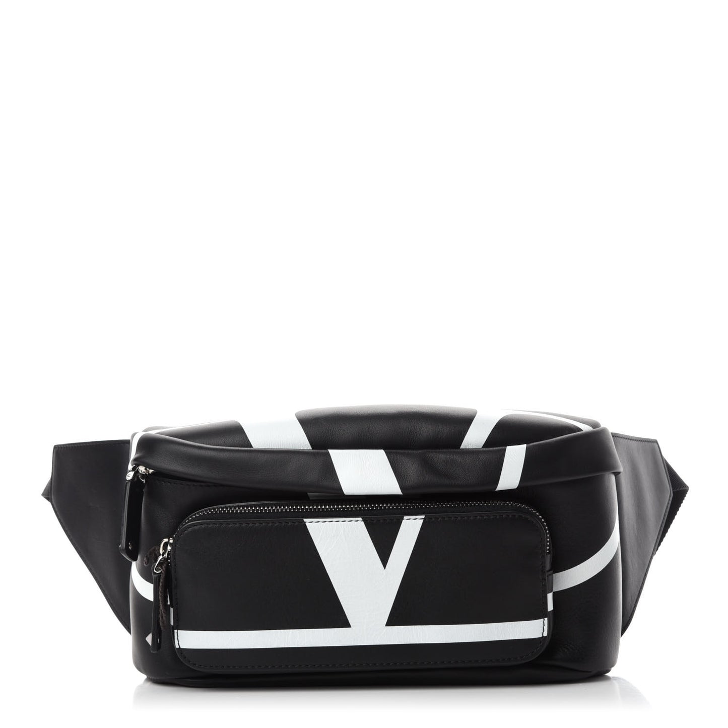 Calfskin Go Logo Belt Bag Black White