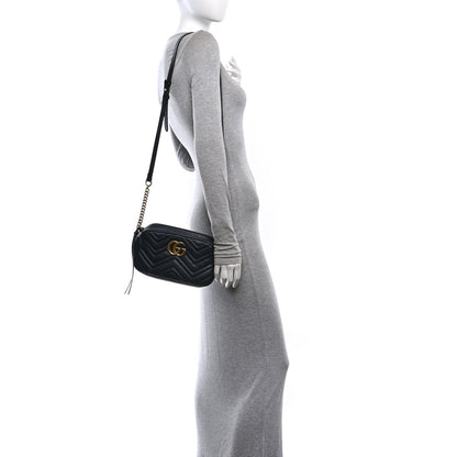 Gucci Calfskin Matelasse Small GG Marmont Chain Shoulder Bag Black 2 of 10