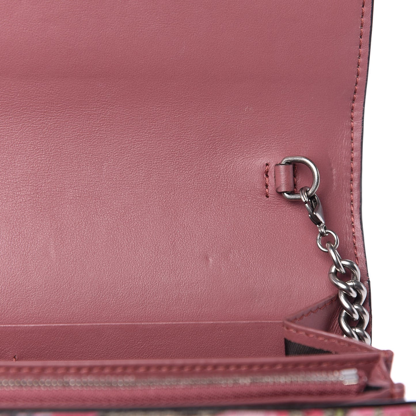 GG Supreme Monogram Blooms Mini Dionysus Chain Wallet Beige Multicolor Dry Rose