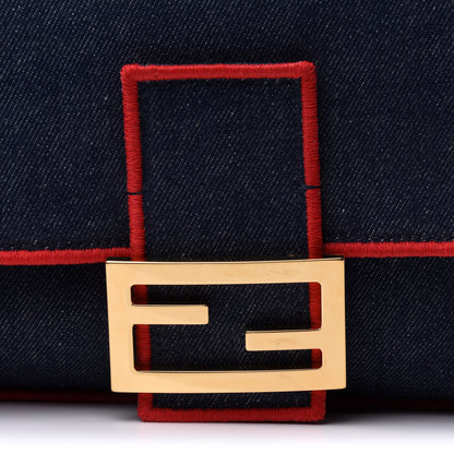Fendi Denim Large Baguette Blue Rosso 11 of 16